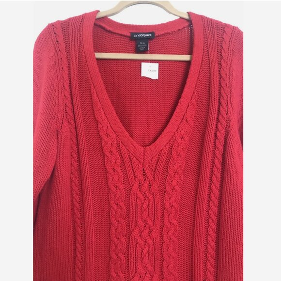 LANE BRYANT Red Cable Knit Sweater NWT Size 14/16 Vee Neck - Picture 2 of 5